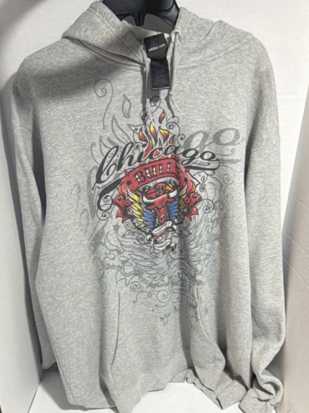 adidas Chicago Bulls Graphic Gray Hoodie XL Hooded Pockets Pullover